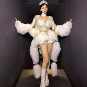 Feather Polyester Ballet Commercial Performance Dance Costumes Adult Group Stage Electronic Music Festival Outfits Kits In Stock