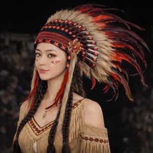 Festival Carnival Dance Team Stage Costume Boho Fashion Tribal Dance Event Decoration Rooster Tail Feather Headdress