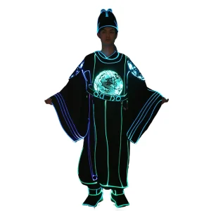 Fiber Optic Ming Dynasty Emperor Costume Rechargeable Glowing Outfit for Halloween Cosplay Festival Performance Party Parade