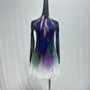 Figure Skating Dress Women Girls Competition Costume Purple Latin Dress Rhinestones Mesh and Spandex Dress for Performance Sets
