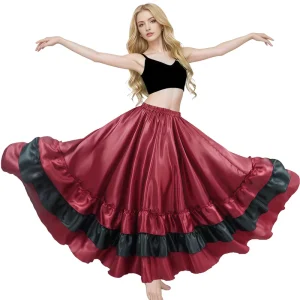 Flamenco Dance Skirt for Women Belly Dance Long Satin Spanish Folk Costume Halloween Costume
