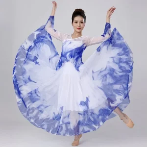 Floral Classical Oriental Belly and Ballroom Dance Skirt with Ink Painting Design