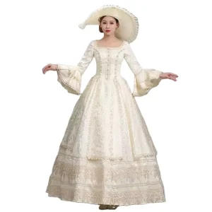 Floral Printed Renaissance Gothic European Court Floor-Length Dress for Stage Performances