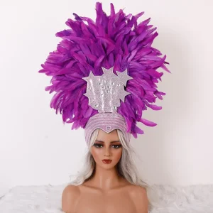 Fluffy Feather Carnival Headdress with Sparkling Star Rhinestone Ornament Multi Color Available for Carnival Parade Samba Dance
