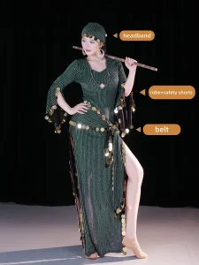 Folk-Style Robe Set for Oriental Dance Group Belly Dance Costume