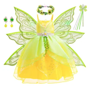 Forest Fairy Princess Polyester Costume Dress Set for Girls Halloween