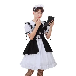 French Anime Maid Apron Dress Uniform Lolita Costume for Men Cosplay