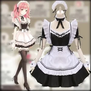 French Maid Apron Lolita Cosplay Costume Halloween Outfit (S-5XL)