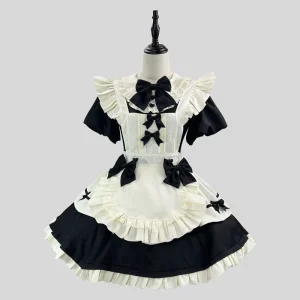 French Style Black Lolita Anime Cosplay Costume Vintage European Maid Dress