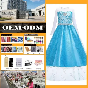 Frozen Elsa Princess Dress with Cape Long Sleeve Skirt for Stage Performance Halloween Party