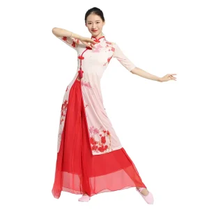 GD27 Summer New Cheongsam Classical Dance Chinese Style Adult Female Square Suit Training Dress Performance