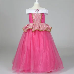 Girl Christmas Princess Birthday Party Costume with Gold Lace
