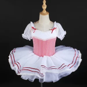 Girl Dress Performance Dance Costume Tutu Dress Red Strips Girls Dress Tutu