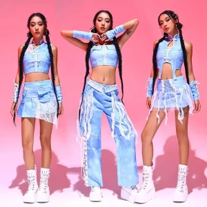 Girl Group Jazz Dance Stage School Performance Costume Set for Adult Women in Polyester Material