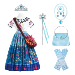 Girl Mirabelle Princess Dress Crown Magic Wand Bag Glove Necklace Bracelet Ring Earring Set Cosplay Costume
