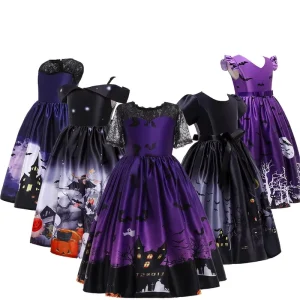 Girls 3D Print Dark Witch Princess Cosplay Dress