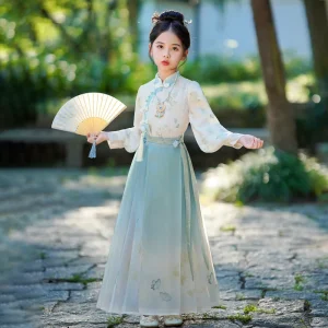 Girls’ Ancient Chinese Horse Face Tang Suit for Spring and Autumn