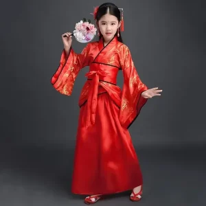 Girls’ Ancient Chinese Kimono-Style Dance Costume with Fan