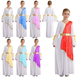 Girls’ Ancient Greek Princess Dress Long Sleeve Patchwork Costume Ages 6-16