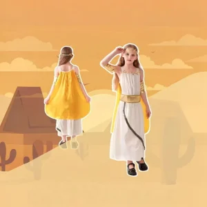 Girls’ Ancient Roman Princess Costume, Sleeveless Toga Dress with Cape and Wide Belt