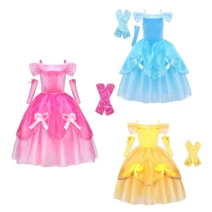 Girls Belle Princess Cosplay Dress Beauty and the Beast Movie Costume Polyester Halloween Carnival Outfit