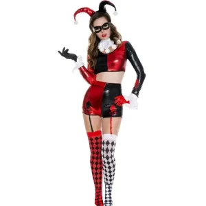 Girls’ Black and Red Grid Evil Clown Costume for Halloween Carnival Parties