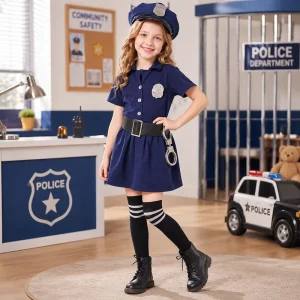 Girls’ Blue Police Costume Halloween Cosplay Dress