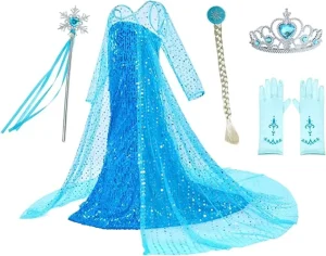 Girls Blue Princess Dress Costume with Sequins for Ages 2-10