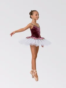 Girls Burgundy Velvet Ballet Tutu Dress with Gold Trim Kids Professional Stage Performance Dance Costume