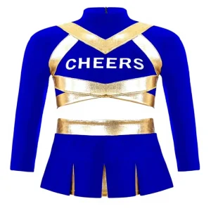 Girls Cheerleading Uniform Costume Children Crop Top with Skirt Outfit Dance Team Competition Dress up 90% Polyester 10% Spandex