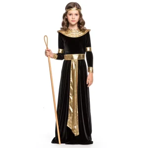 Girls Children Ancient Egypt Cleopatra TV & Movie Cosplay Dress Black Gold Velvet Pharaoh Queen Halloween Costume