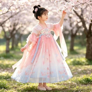 Girls Children Summer Hanfu Dress Clothing Chinese Style Performance Costume Flower Apparel Kids Princess Party Dance Birthday