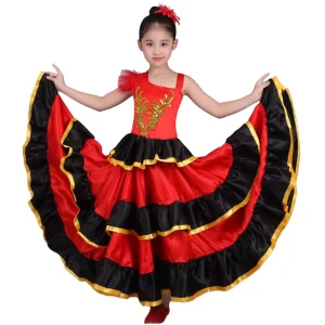 Girls Children’s Belly Dancing Performance Costume with Large Swing Skirt Stage Dancerwear