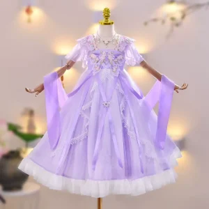 Girls Children’s Summer Hanfu Dress Chinese Style Performance Costume Kids Princess Party Dance Birthday Polyester A-Line