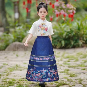 Girls Children’s Summer Horse-Faced Tang Suit Chinese Antique Costume Thin Short Sleeve Regular Fit