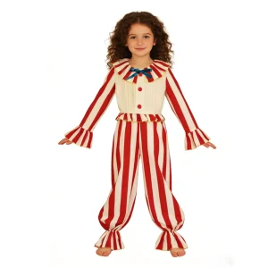Girls’ Circus Clown Costume Red White Striped Jumpsuit for Halloween and Carnival