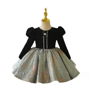Girls’ Dress Light Luxury Niche High end French Hepburn Style Piano Performance Pompous Dress Children’s Princess Dress