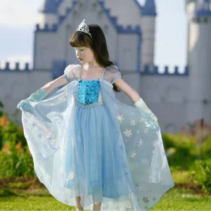 Girls Elsa Cape Princess Dress Sequined Long Skirt