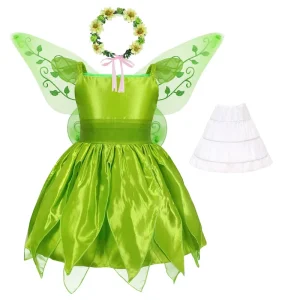 Girls Fairy Princess Dress Mirabelle Halloween Show Play Cosplay Costume with Blue Polyester and Milk Silk Wing