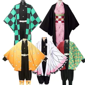 Girls’ Figure Pattern Anime Cosplay Costume Set Includes Kimono Outfit Dress Cloak & Accessories