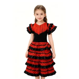 Girls Flamengo Gypsy Style Flamenco Spanish Dance Dress With Tassels Children’s Ballet Performance Skirt