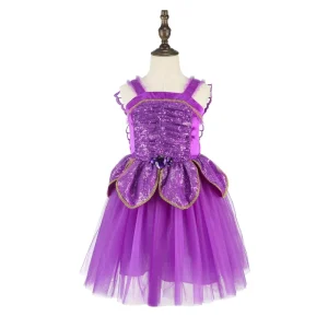 Girls Flower Fairy Tulle Dress Purple for Halloween Cosplay and Stage Performance