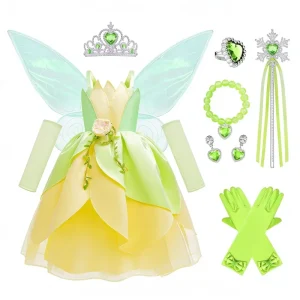 Girls Forest Fairy Princess Dress Costume Set for Halloween and Cosplay