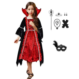 Girls Gothic Vampire Queen Dress Costume for Halloween Cosplay
