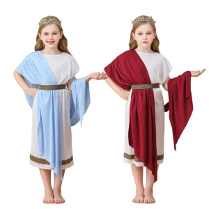 Girls Greek Mythology TV & Movie Cosplay Costume White Red Greek Toga for Carnival Performance