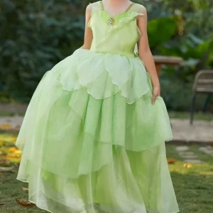 Girls Halloween Festival Party Cosplay Costume Tinker Bell Fairy Princess Dress Wing Movie Green