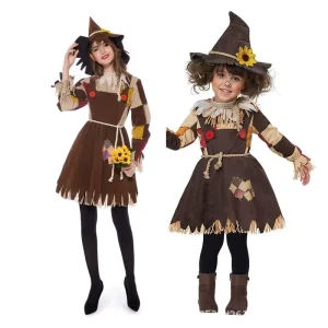 Girls’ Halloween Scarecrow Costume for Cosplay and Stage Performance