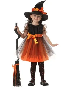 Girls Halloween Witch Costume Dress with Hat