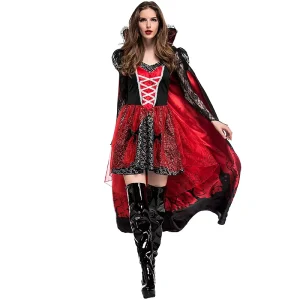 Girls Halloween Witch Vampire Zombie Devil Cosplay Costume Red Dress with Cape