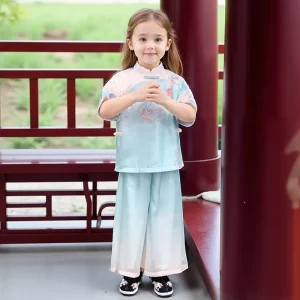 Girls Hanfu Daily Wear Chinese Style Antique Tang Suit Set Traditional Classical Floral